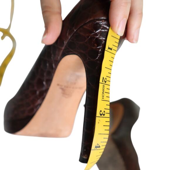 Ann Taylor Womens Leather Pumps Size 8 Faux Croc Embossed Brown Classy Heels - Picture 12 of 12